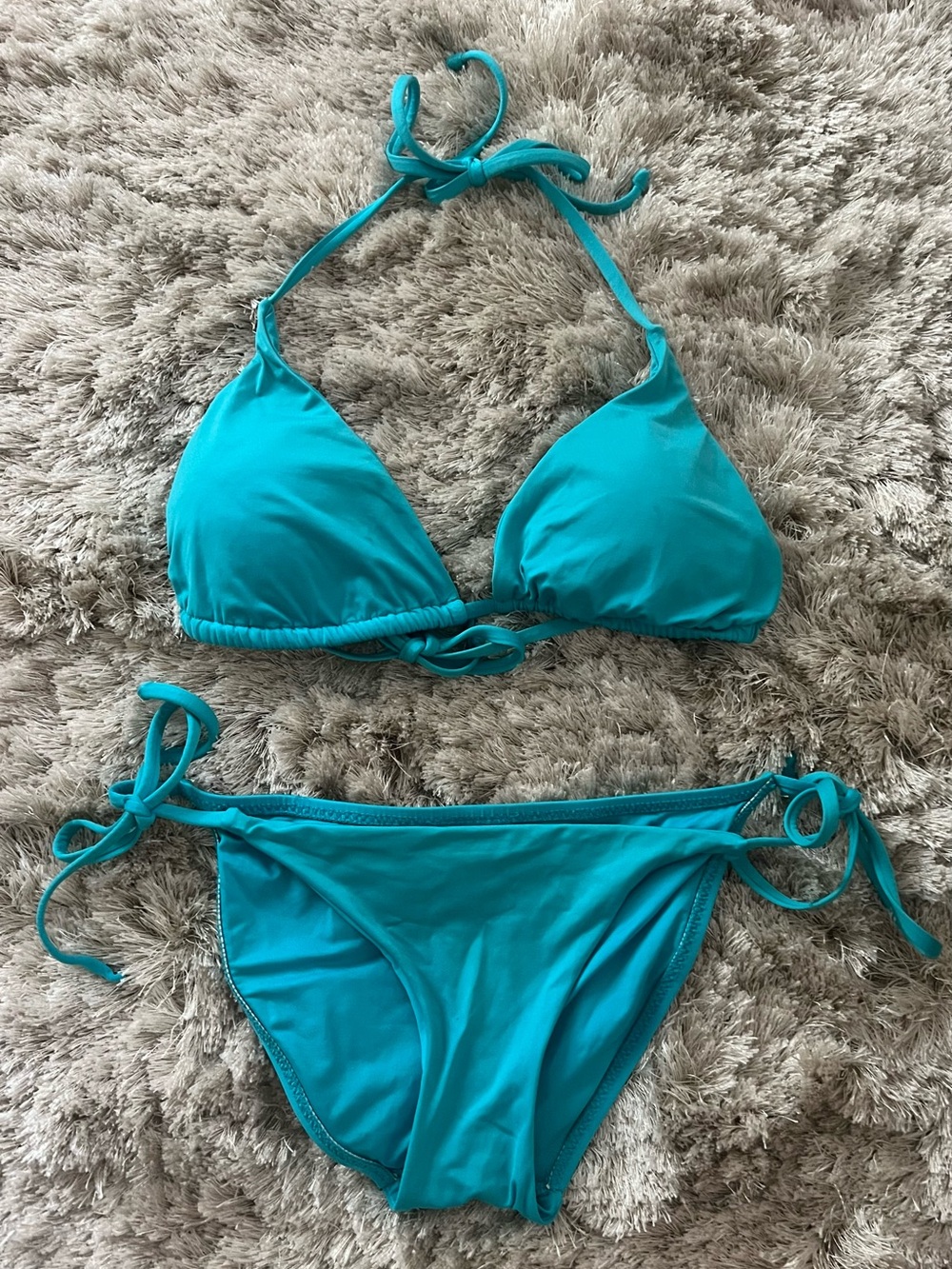 BECCA Teal Triangle Bikini Top with Tie Straps